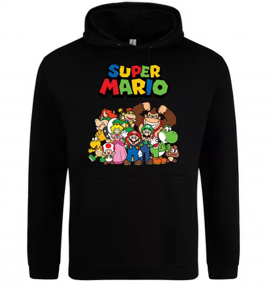 Мужская толстовка (худи) Super Mario всі персонажі Черный фото