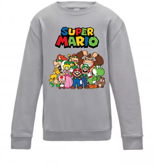 Детский Свитшот Super Mario всі персонажі Серый меланж фото