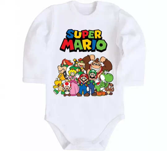 Дитячий бодік Super Mario всі персонажі Білий фото