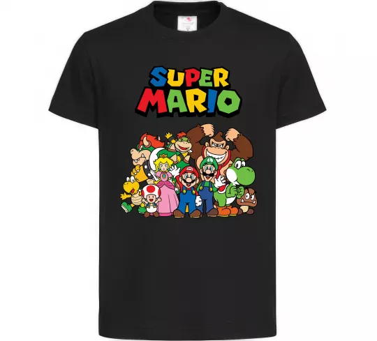 Дитяча футболка Super Mario всі персонажі Чорний фото