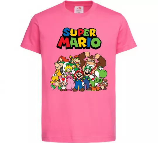 Дитяча футболка Super Mario всі персонажі Яскраво-рожевий фото