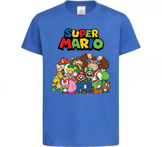 Дитяча футболка Super Mario всі персонажі Яскраво-синій фото