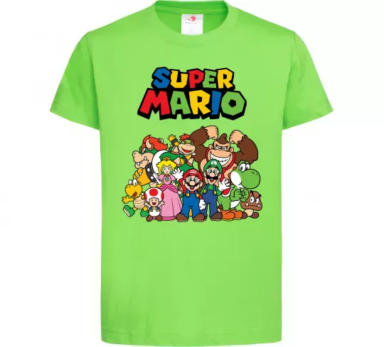Дитяча футболка Super Mario всі персонажі Лаймовий фото