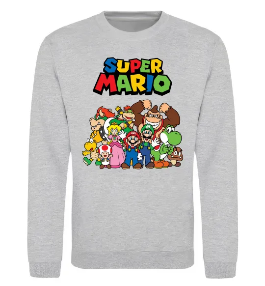 Свитшот Super Mario всі персонажі Серый меланж фото