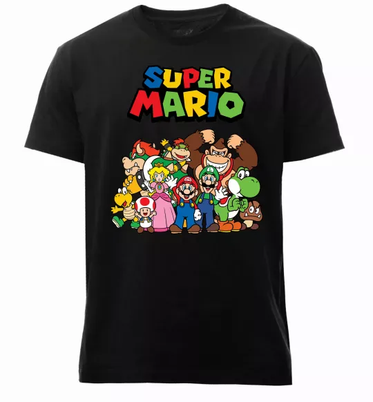 Мужская премиум футболка Super Mario всі персонажі Черный фото