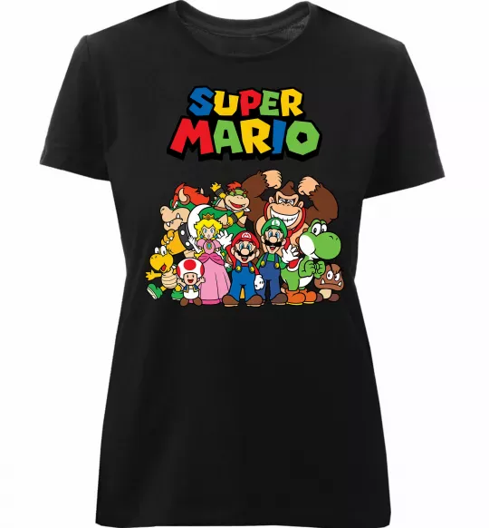 Женская премиум футболка Super Mario всі персонажі Черный фото