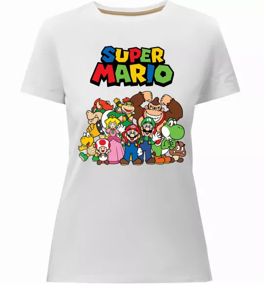 Женская премиум футболка Super Mario всі персонажі Белый фото