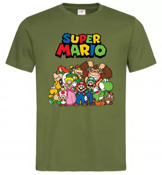 Чоловіча футболка Super Mario всі персонажі Оливковий фото