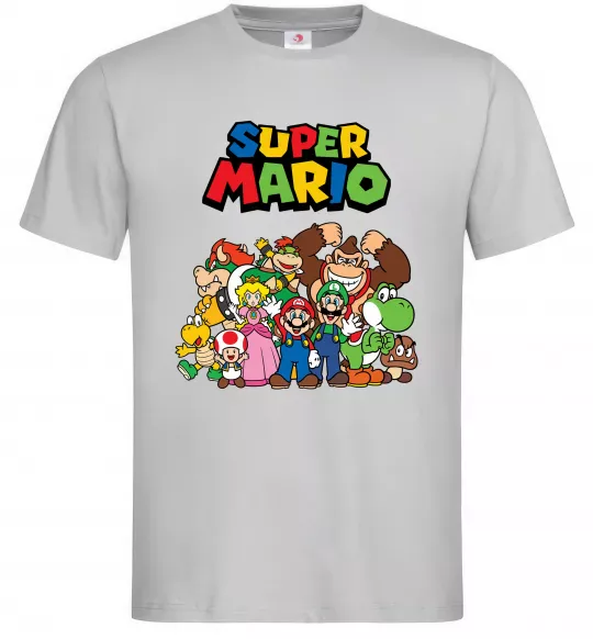 Чоловіча футболка Super Mario всі персонажі Сірий фото