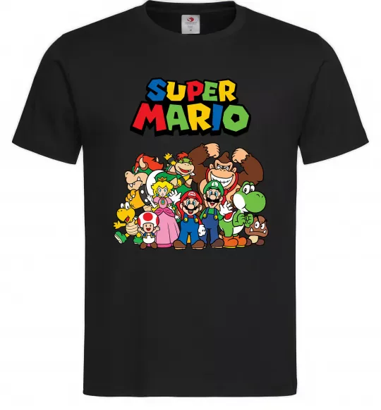 Чоловіча футболка Super Mario всі персонажі Чорний фото