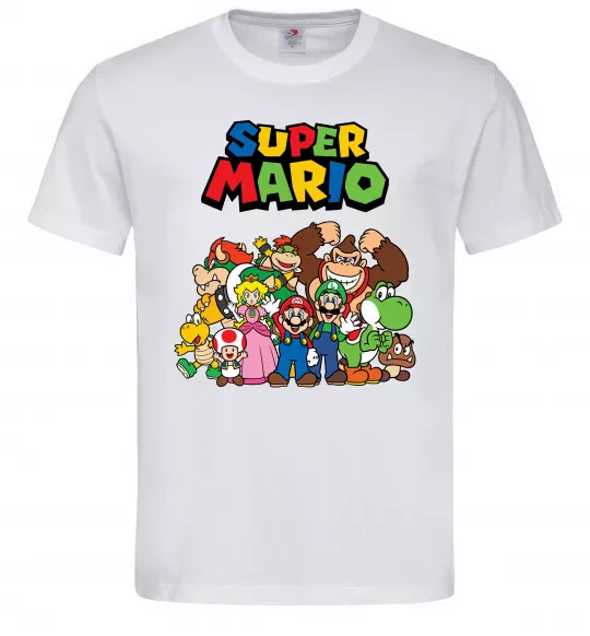 Чоловіча футболка Super Mario всі персонажі Білий фото