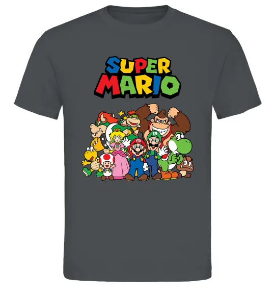 Чоловіча футболка Super Mario всі персонажі Графіт фото