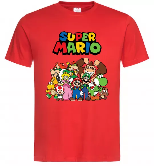 Чоловіча футболка Super Mario всі персонажі Червоний фото