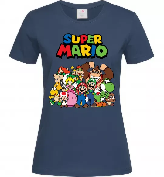 Женская футболка Super Mario всі персонажі Темно-синий фото