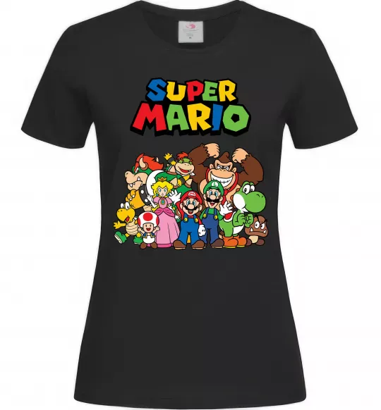 Женская футболка Super Mario всі персонажі Черный фото