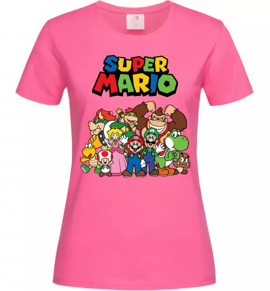Женская футболка Super Mario всі персонажі Ярко-розовый фото