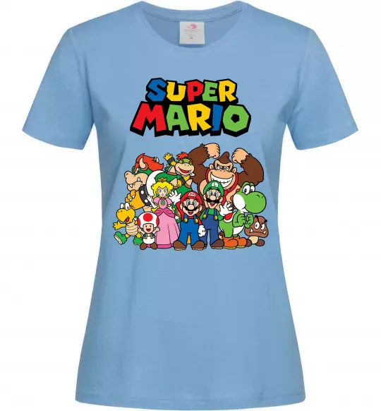 Женская футболка Super Mario всі персонажі Голубой фото