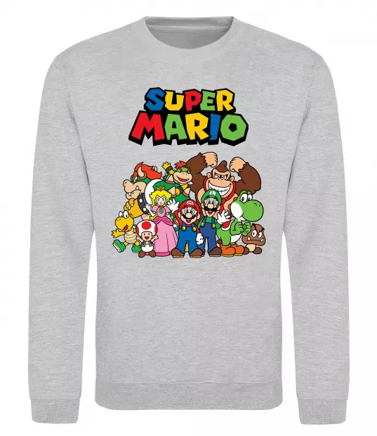 Світшот Super Mario всі персонажі Сірий меланж фото