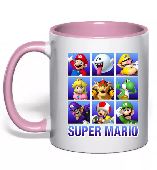 Чашка з кольоровою ручкою Super Mario Characters Ніжно рожевий фото