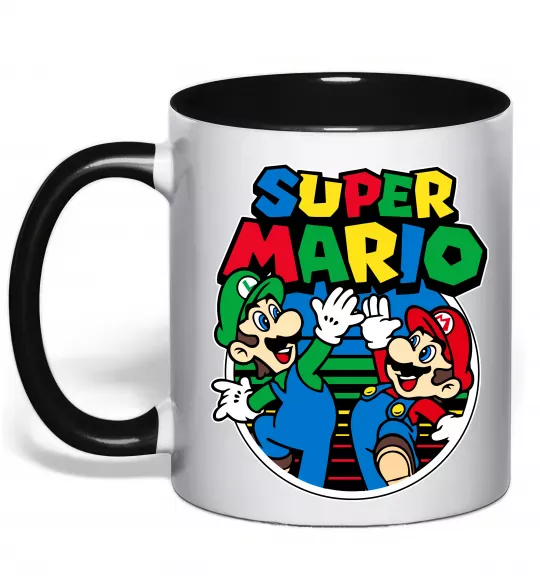 Чашка з кольоровою ручкою Mario and Luigi Чорний фото
