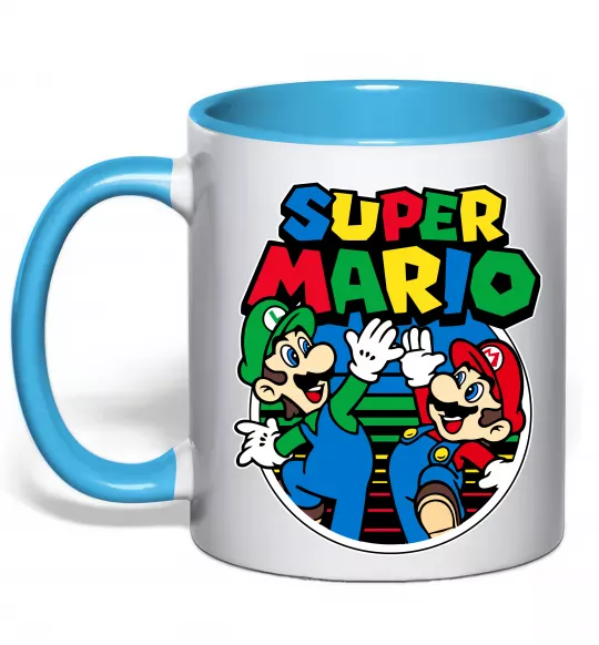 Чашка з кольоровою ручкою Mario and Luigi Блакитний фото