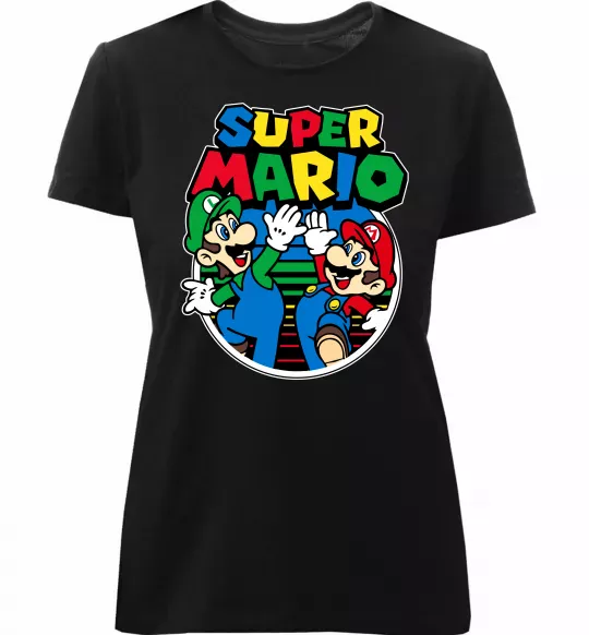 Жіноча преміум футболка Mario and Luigi Чорний фото
