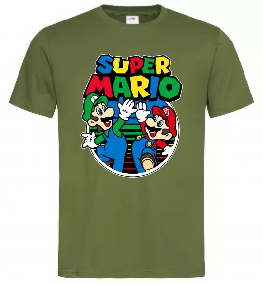 Мужская футболка Mario and Luigi Оливковый фото