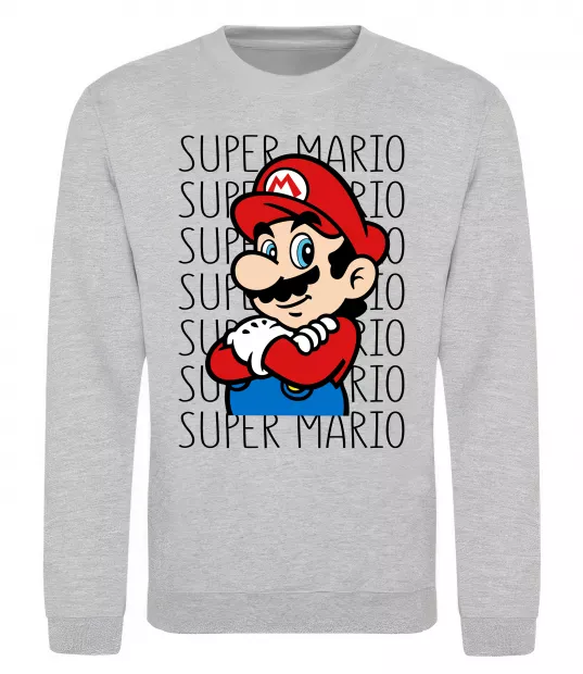 Світшот Super Mario з написами Сірий меланж фото