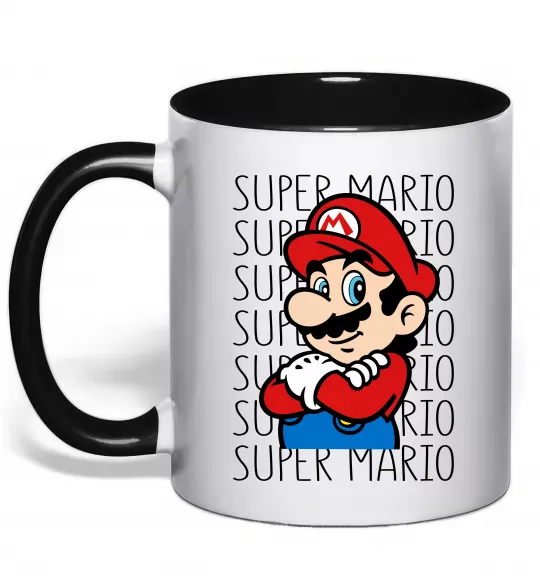 Чашка с цветной ручкой Super Mario з написами Черный фото
