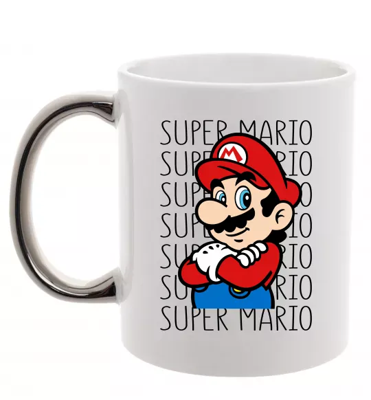 Чашка с цветной ручкой Super Mario з написами Серебро фото