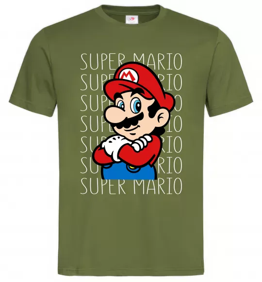 Мужская футболка Super Mario з написами Оливковый фото