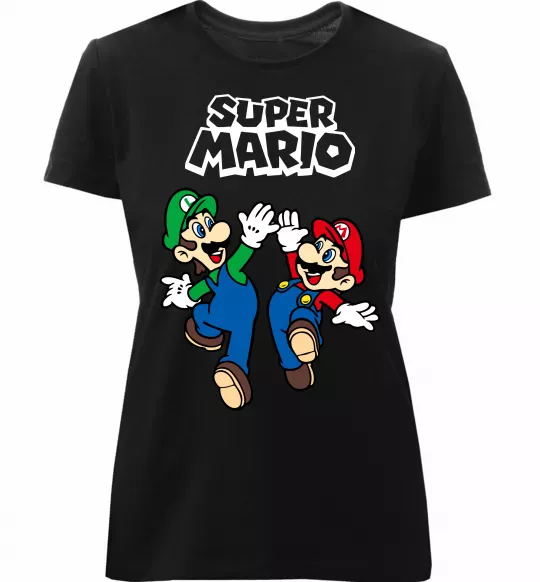 Женская премиум футболка Маріо та Луїджи Черный фото