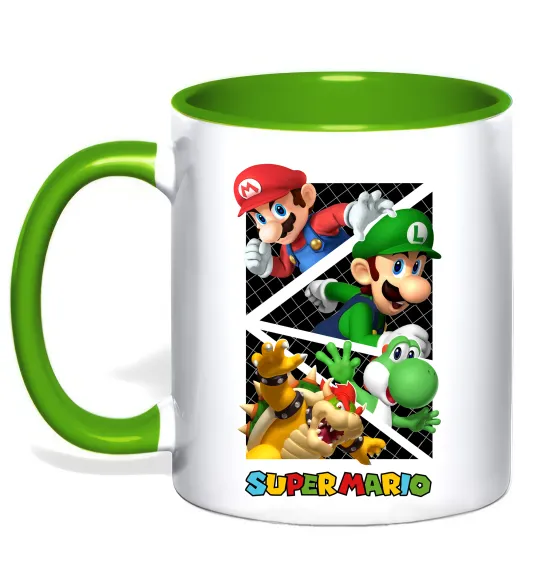 Чашка з кольоровою ручкою Mario and Luigi Bros Лаймовий фото