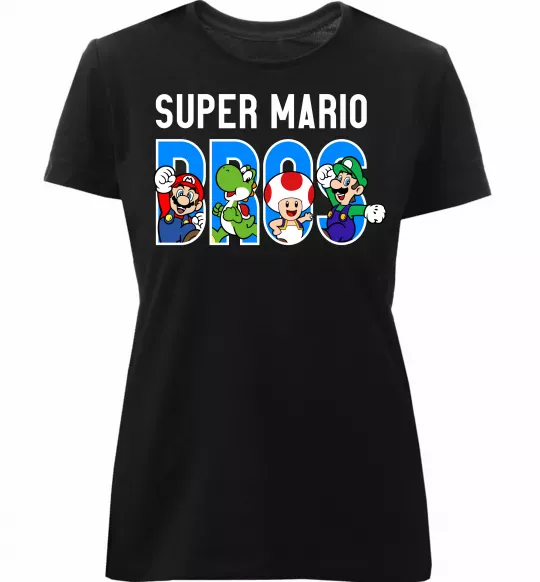 Жіноча преміум футболка Super Mario Bros персонажі Чорний фото