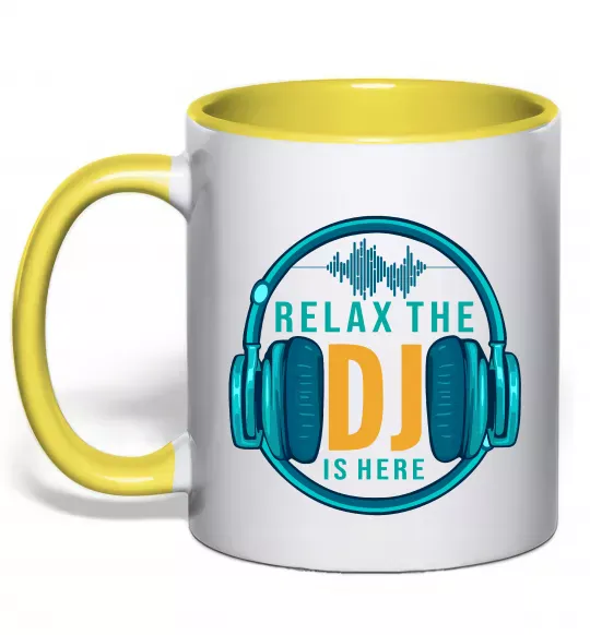 Чашка с цветной ручкой Relax the DJ is here Солнечно желтый фото