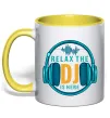 Чашка з кольоровою ручкою Relax the DJ is here Лимонний фото