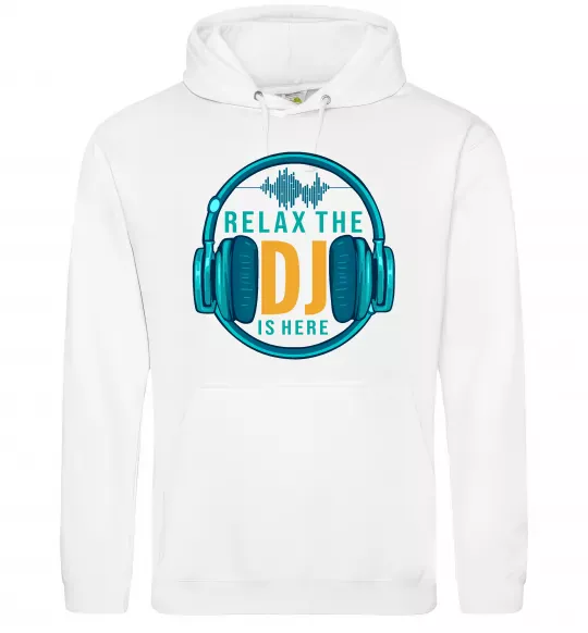 Мужская толстовка (худи) Relax the DJ is here Белый фото