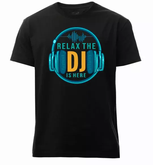 Мужская премиум футболка Relax the DJ is here Черный фото