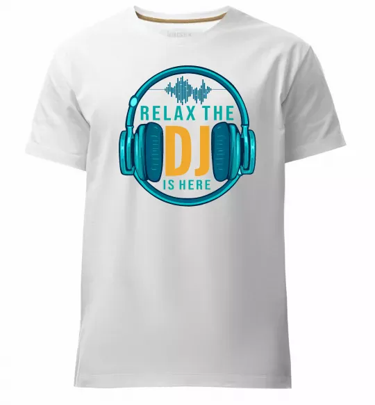 Мужская премиум футболка Relax the DJ is here Белый фото