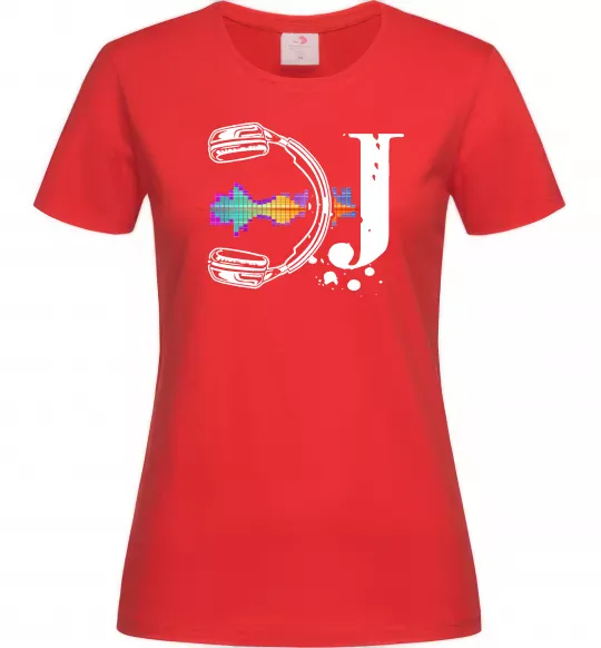 Женская футболка DJ навушники Красный фото