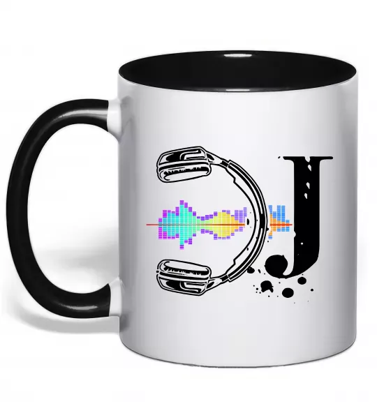 Чашка с цветной ручкой DJ навушники Черный фото