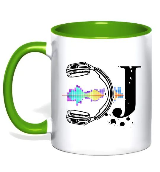 Чашка з кольоровою ручкою DJ навушники Лаймовий фото