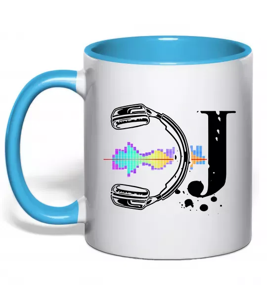 Чашка с цветной ручкой DJ навушники Голубой фото