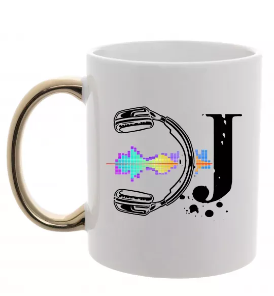 Чашка с цветной ручкой DJ навушники Золото фото