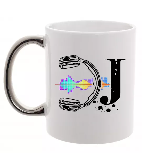 Чашка с цветной ручкой DJ навушники Серебро фото