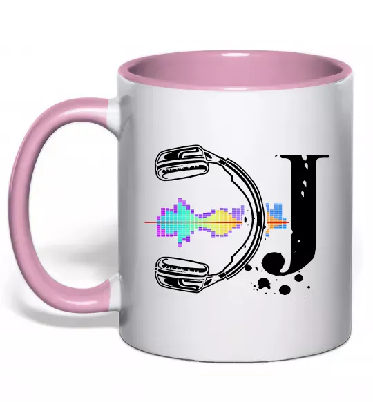 Чашка с цветной ручкой DJ навушники Нежно розовый фото