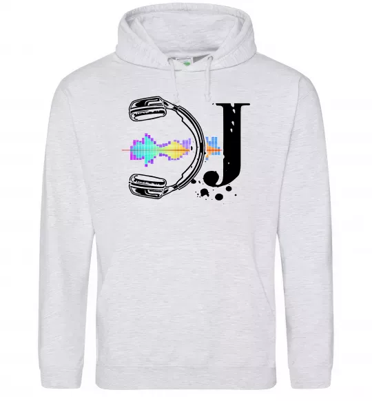 Мужская толстовка (худи) DJ навушники Серый меланж фото