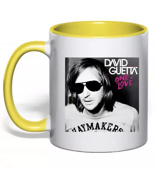 Чашка с цветной ручкой David Guetta One love Солнечно желтый фото