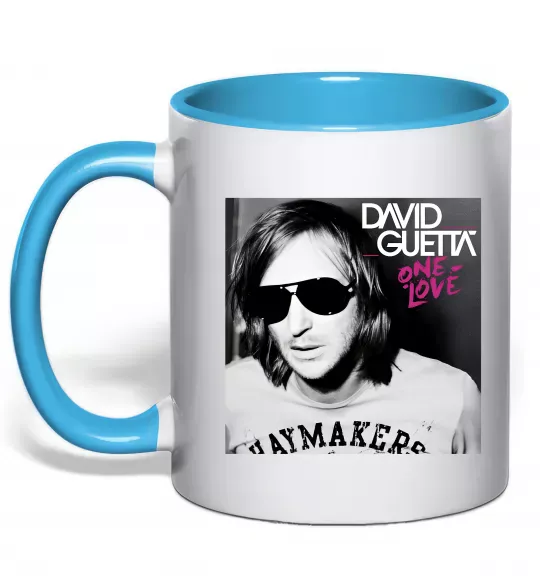 Чашка с цветной ручкой David Guetta One love Голубой фото