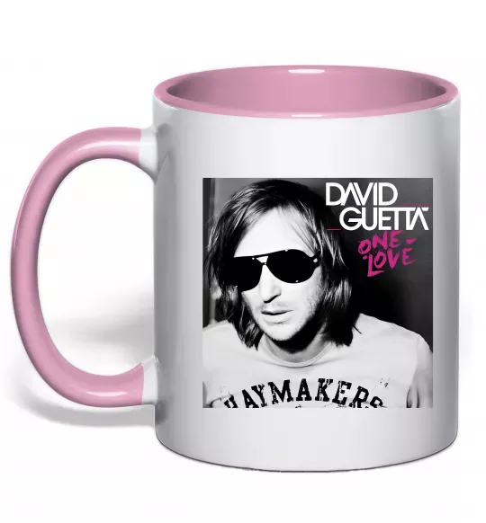 Чашка с цветной ручкой David Guetta One love Нежно розовый фото